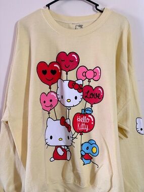 Hello Kitty Yellow Sweatshirt with Red and Pink Balloon Graphic